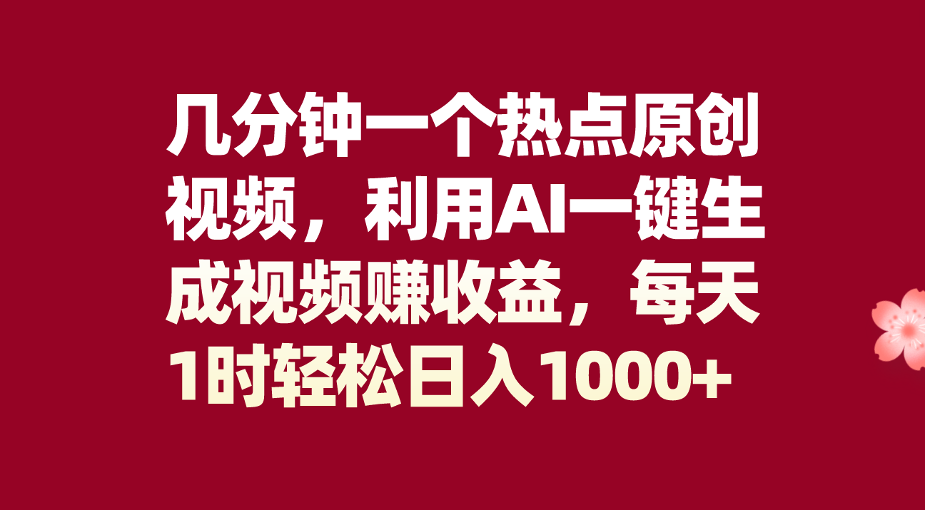 （8083期）几分钟一个热点原创视频，利用AI一键生成视频赚收益，每天1时轻松日入1000+插图