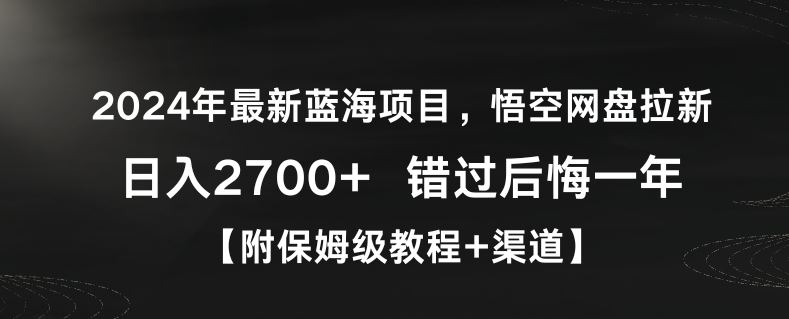 2024年最新蓝海项目，悟空网盘拉新，日入2700+错过后悔一年【附保姆级教程+渠道】【揭秘】插图