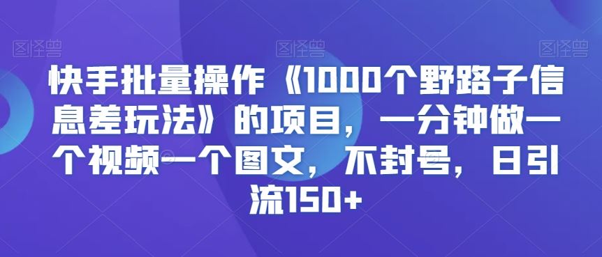 快手批量操作《1000个野路子信息差玩法》的项目，一分钟做一个视频一个图文，不封号，日引流150+【揭秘】插图