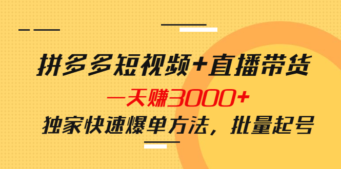 （3948期）拼多多短视频+直播带货，一天赚3000+独家快速爆单方法，批量起号插图