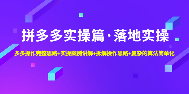 （4947期）拼多多实操篇·落地实操 完整思路+实操案例+拆解操作思路+复杂的算法简单化插图