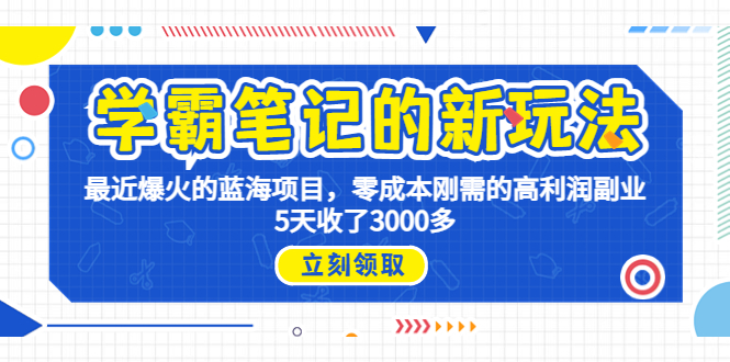 （6816期）学霸笔记新玩法，最近爆火的蓝海项目，0成本高利润副业，5天收了3000多插图