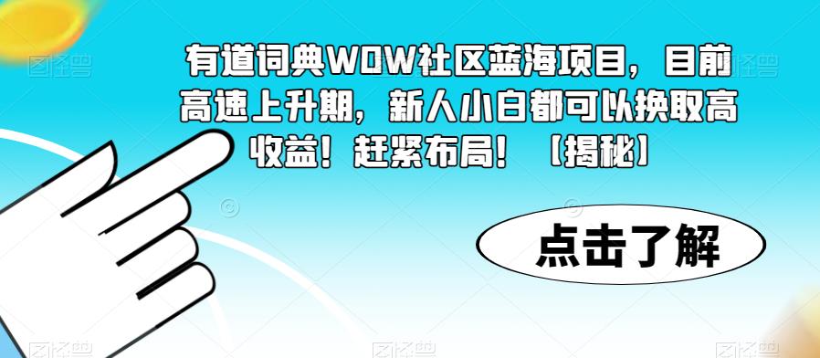 有道词典WOW社区蓝海项目，目前高速上升期，新人小白都可以换取高收益！赶紧布局！【揭秘】