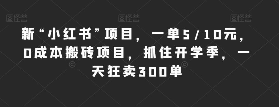 新“小红书”项目，一单5/10元，0成本搬砖项目，抓住开学季，一天狂卖300单【揭秘】