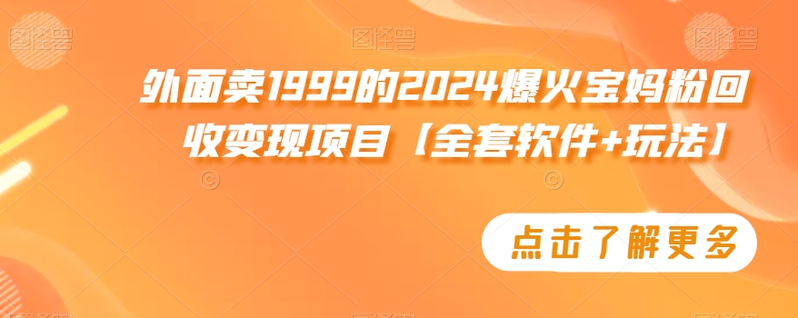 外面卖1999的2024爆火宝妈粉回收变现项目【全套软件+玩法】