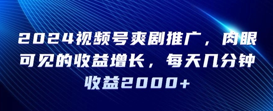 2024视频号爽剧推广，肉眼可见的收益增长，每天几分钟收益2000+