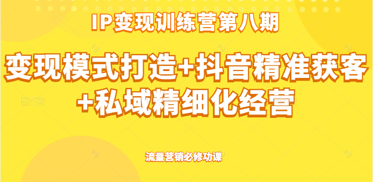 IP变现训练营第八期 ip变现模式打造+抖音精准获客+私域精细化经营，流量营销必修功课插图