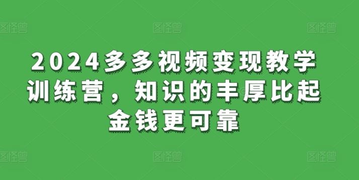 2024多多视频变现教学训练营，知识的丰厚比起金钱更可靠插图