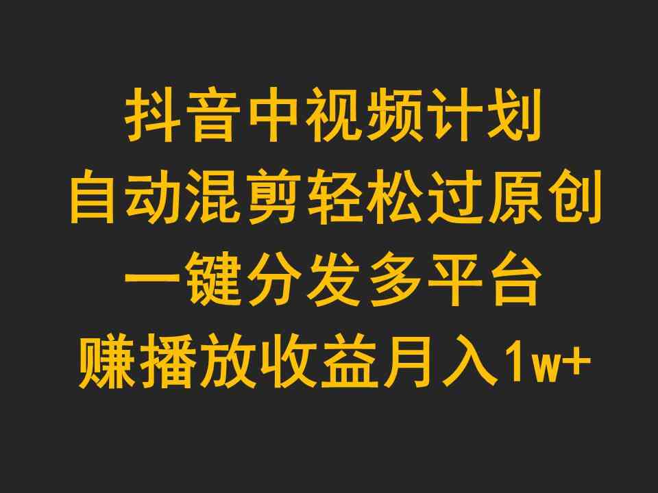 （9825期）抖音中视频计划，自动混剪轻松过原创，一键分发多平台赚播放收益，月入1w+插图