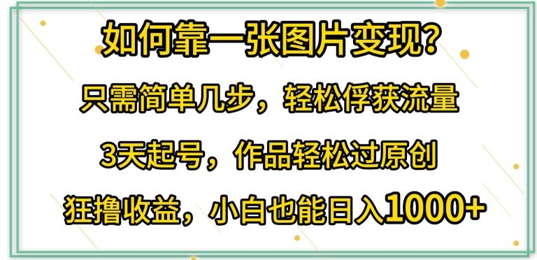 如何靠一张图片变现?只需简单几步，轻松俘获流量，3天起号，作品轻松过原创【揭秘】插图