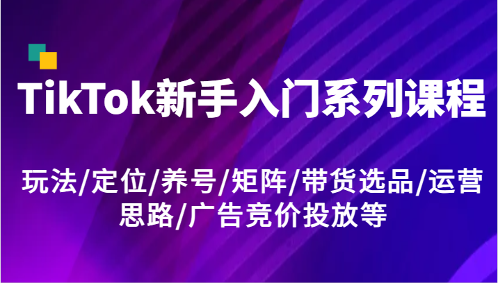 TikTok新手入门系列课程，玩法/定位/养号/矩阵/带货选品/运营思路/广告竞价投放等插图