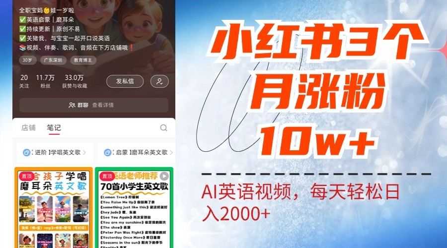 小红书三个月涨粉10W，AI英语视频0成本制作，每天轻松日入2000+插图