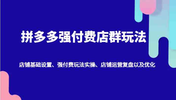 拼多多强付费店群玩法：店铺基础设置、强付费玩法实操、店铺运营复盘以及优化插图